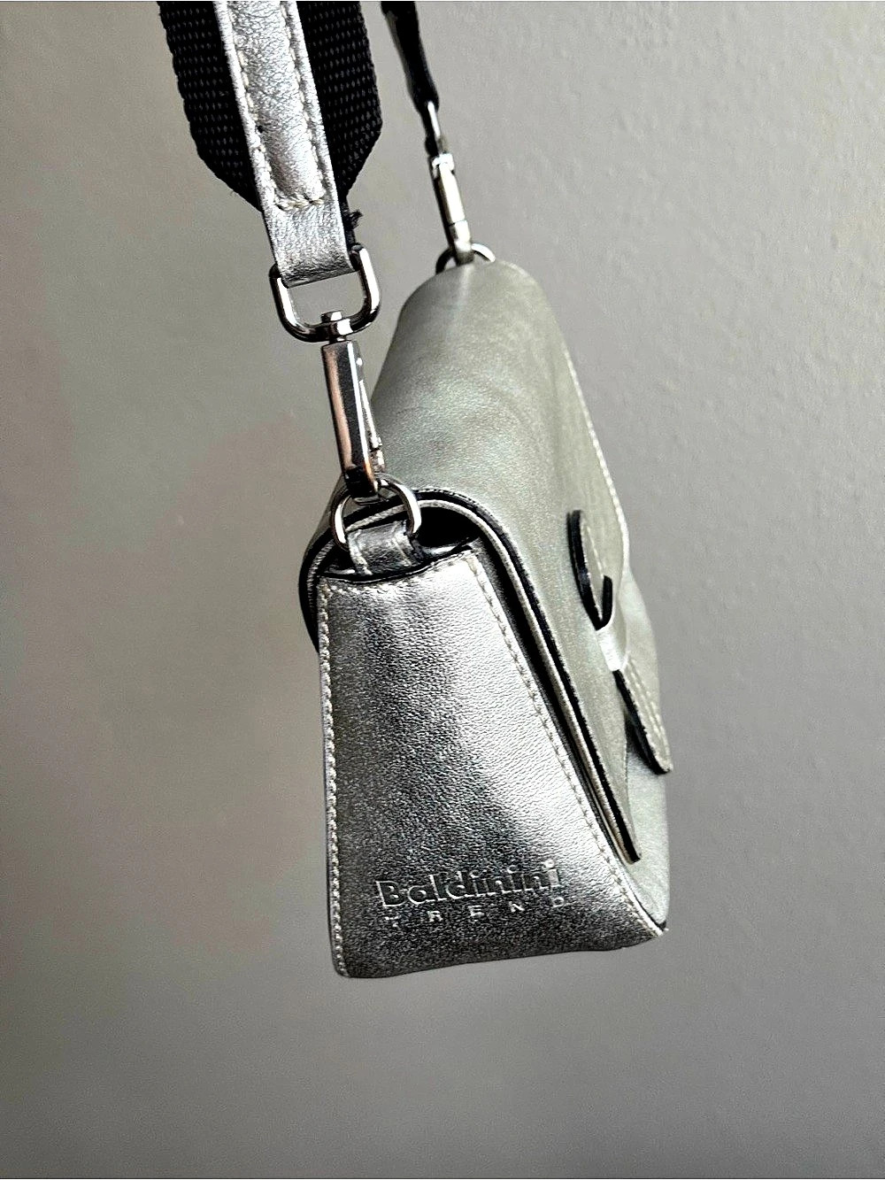 Baldinini Genuine Leather Silver Metallic Crossbody Bag
